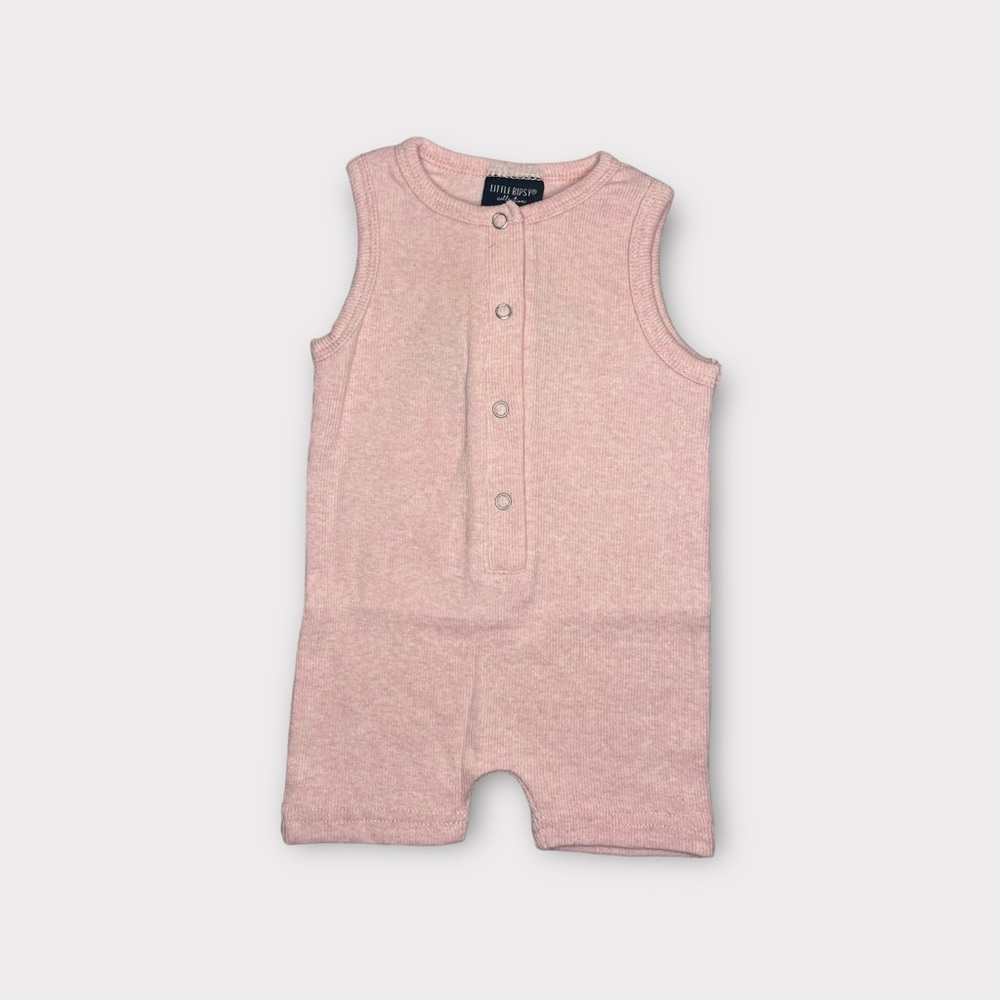 Little Bipsy Blush Pink Ribbed Short Romper